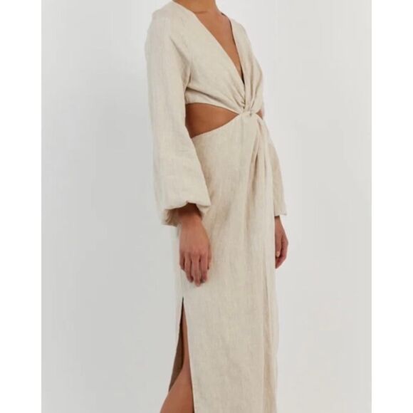 NWT DISSH Tina Linen Twist Front Cutout Midi Dress Natural Size US 8 - Picture 4 of 9